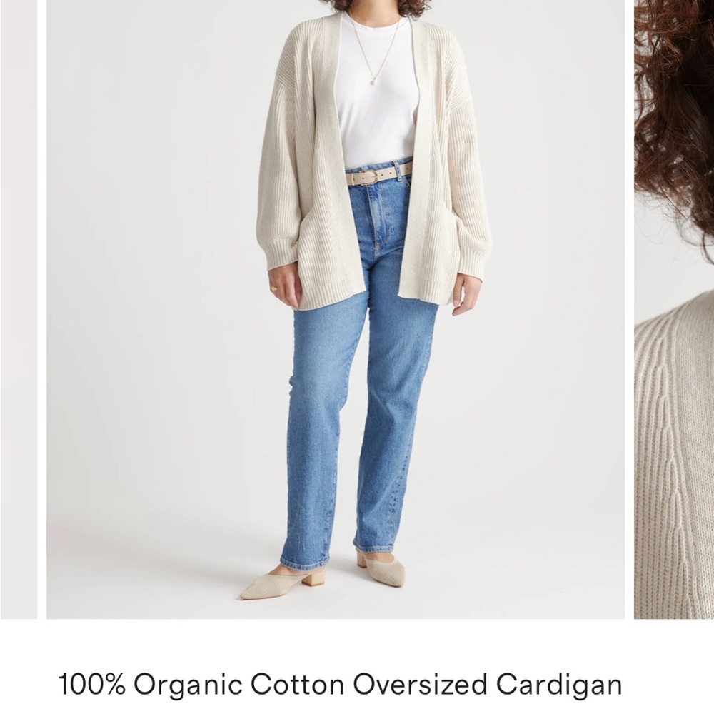 Quince Organic Cotton Oversized Cardigan beige size M